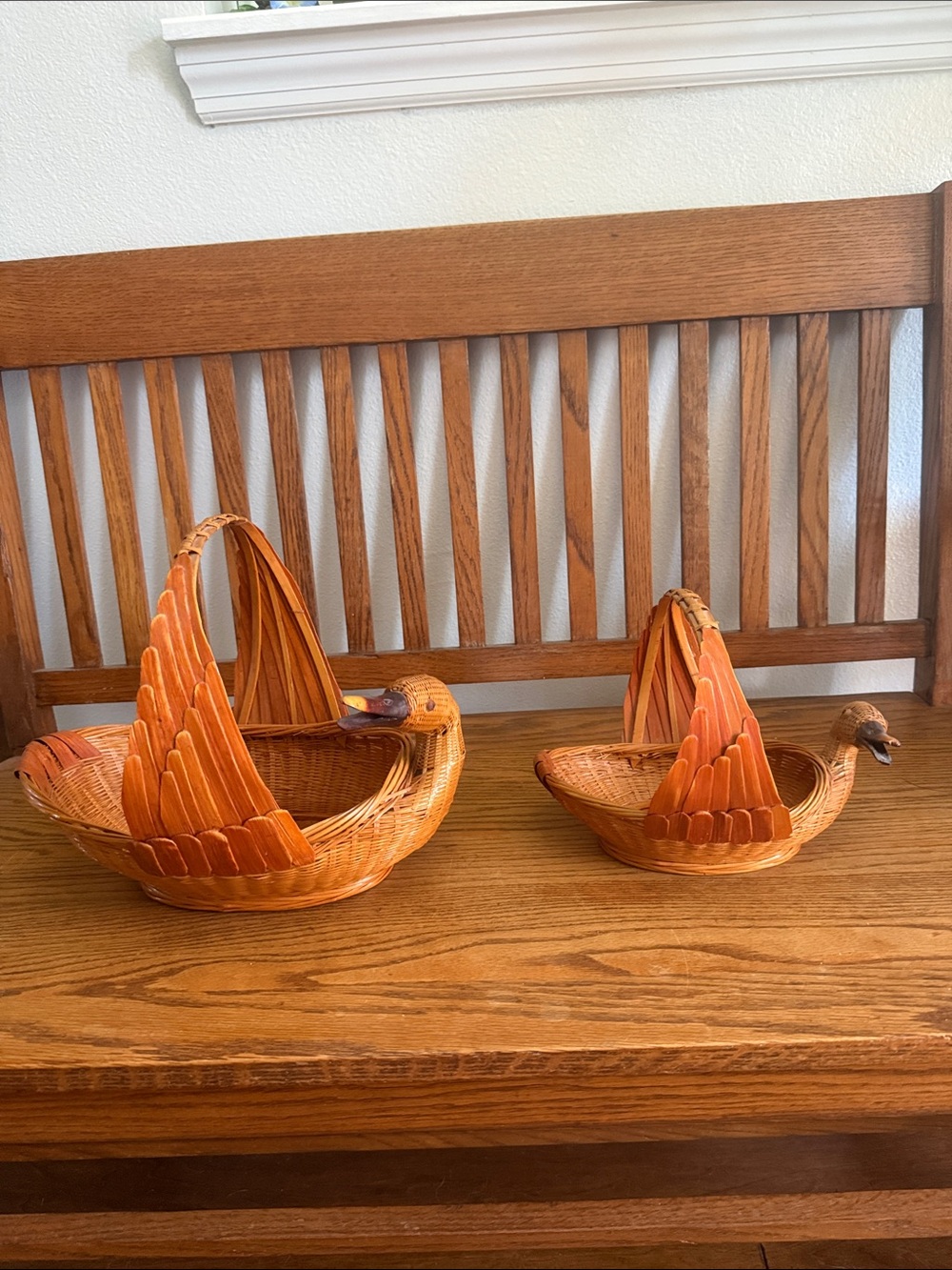 Woven Swan Basket Set in Orange - Decorative Food Storage Accent